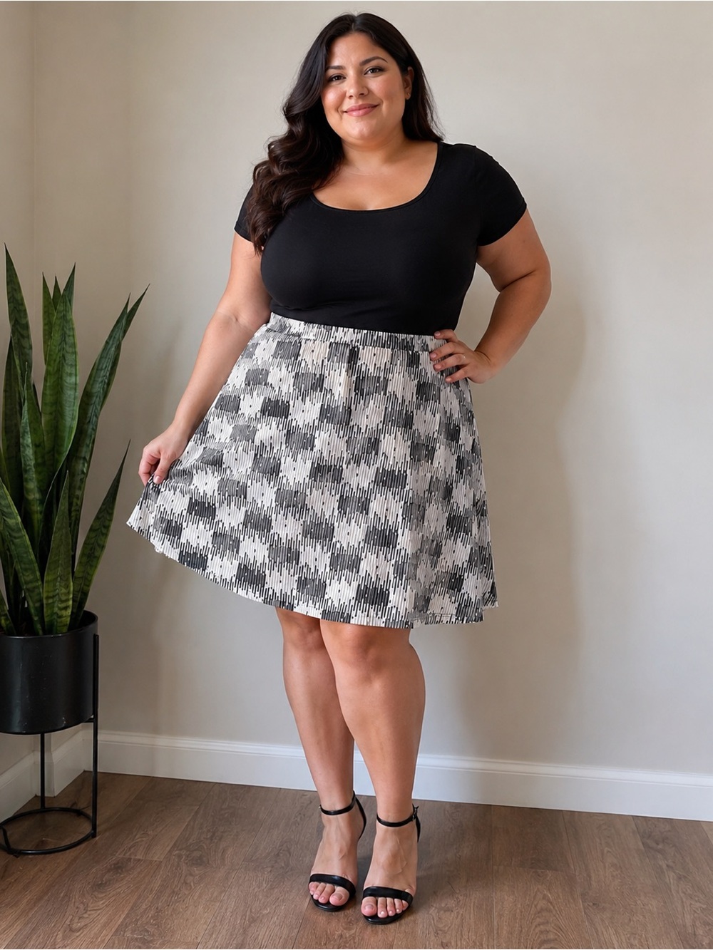 LuLaRoe Madison Skirt 2XL Black White Geometric Pleated Elastic Waist NWT
